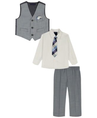 Синяя рубашка, галстук, брюки и жилет из акульей кожи в стиле деко для маленьких мальчиков Nautica, комплект из 4 предметов серого цвета