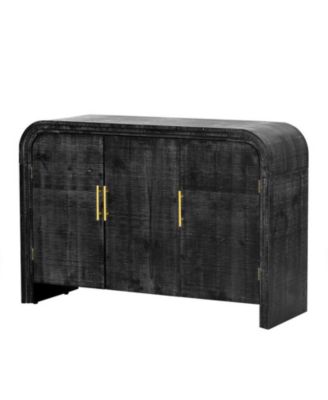 Ретро-минималистичный изогнутый шкаф с золотыми ручками и регулируемыми перегородками черного цвета