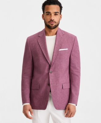 Мужской меланжевый блейзер из льняной смеси классического кроя от Michael Kors фиолетового цвета
