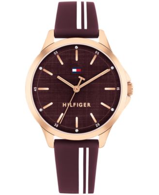 Женские кварцевые часы Tommy Hilfiger с силиконовым ремешком вишневого цвета, 34 мм