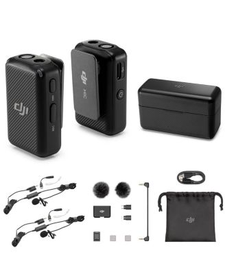 Компактная цифровая беспроводная микрофонная система / рекордер DJI Mic с двумя передатчиками для камеры и смартфона, 2,4 ГГц, с 2-кратным петличным микрофоном TASL500, черный