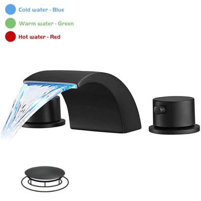 Greenspring 8 дюймов. Широко распространенный смеситель для ванной комнаты с 2 ручками, светодиодной подсветкой и выдвижным сливом, матово-черный