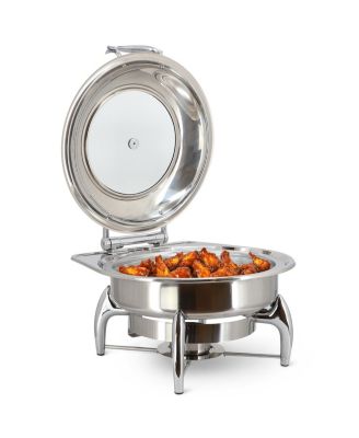 Профессиональное круглое блюдо для обжаривания/разогреватель продуктов/Сервировочное блюдо для шведского стола MegaChef емкостью 6,3 литра из нержавеющей стали