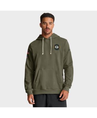 Мужская толстовка с капюшоном Dri-FIT от Nike Olive Green Bay Packers 2025 года выпуска, посвященная стандартному выпуску спортивной одежды.