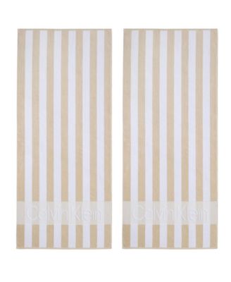 Хлопок в полоску с логотипом Calvin Klein Beach, 2 шт. Набор пляжных полотенец, 70 x 40 дюймов