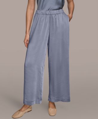 Женские атласные брюки со средней посадкой и широкими штанинами Donna Karan Weekend синего цвета