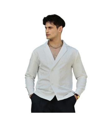 Мужская двубортная рубашка из мозиака Campus Sutra цвета маргаритки белого цвета