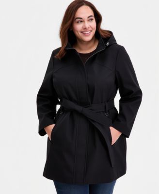 Плащ-дождевик Calvin Klein Plus Size с капюшоном на молнии спереди и поясом черный