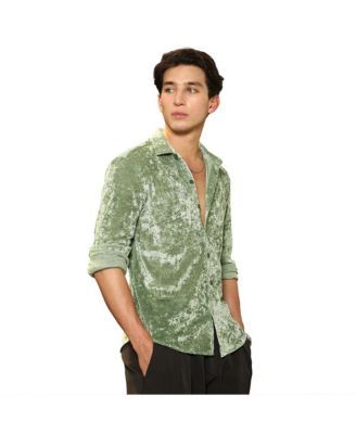 Мужская рубашка из однотонного бархата цвета шалфея Campus Sutra цвета шалфея