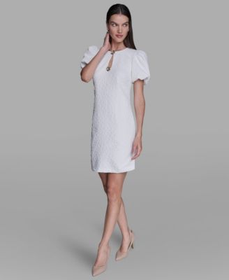 Женское платье с пышными рукавами и цветочным рисунком KARL LAGERFELD PARIS белого цвета