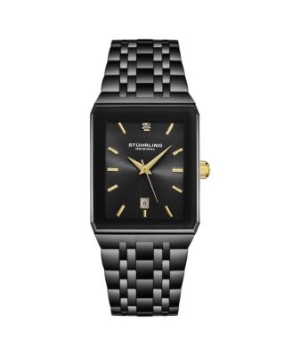 Часы Stuhrling Empire Edge Black IP Rectangular 4084 – С золотыми вставками, Кварцевые, с датой, Кристернский кристалл