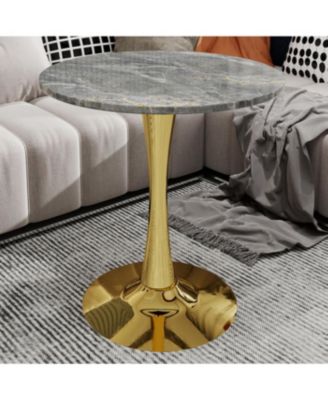 Современный обеденный стол середины века Streamdale Furniture Gold 27.6" с круглой мраморной столешницей