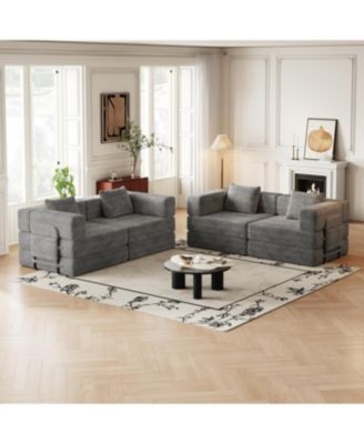4-местный раскладной диван-кровать Streamdale Furniture с вельветовой тканью, карманами для хранения вещей и подушками.