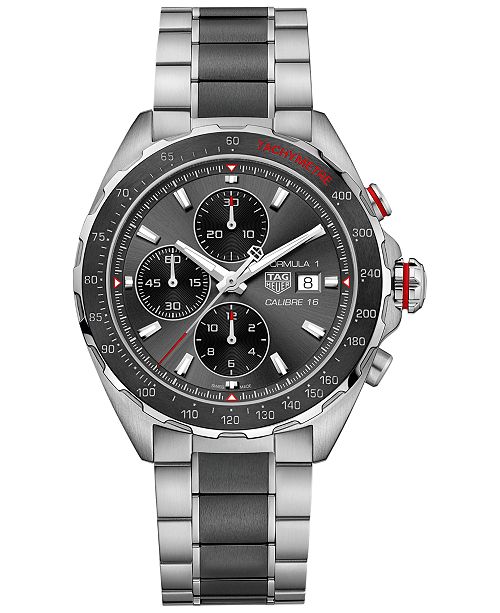 Tag Heuer Men S Swiss Chronograph Formula 1 Calibre 16 Two Tone Stainless Steel And Ceramic Bracelet Watch 44mm Reviews Watches Jewelry Watches Macy S