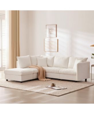 Streamdale Furniture Современный модульный секционный диван с пуфиком и подушками белого цвета