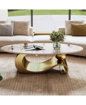 Овальный журнальный столик Streamdale Furniture 49" из искусственного мрамора, золотое основание