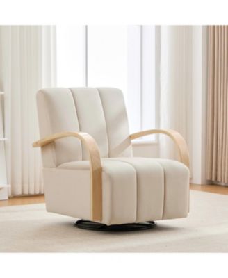 Вращающееся акцентное кресло Streamdale Furniture 30.7" - Канальный тафтинг, Деревянные подлокотники - Бежевый