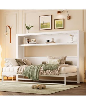 Раскладная кровать Clihome Twin Size Murphy с полками, металлическая настенная кровать со складным и компактным дизайном, белого цвета