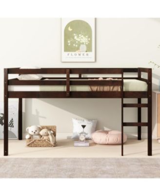 Деревянная двуспальная кровать-чердак Streamdale Furniture с лестницей и усиленными рейками
