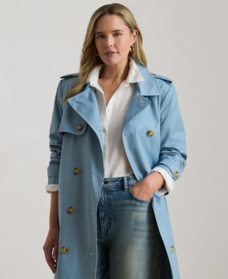 Двубортный тренч с поясом Lauren Ralph Lauren большого размера, синий