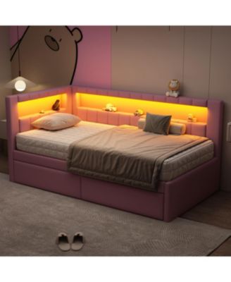 Двуспальная кровать на платформе Streamdale Furniture с 2 выдвижными ящиками USB и LED