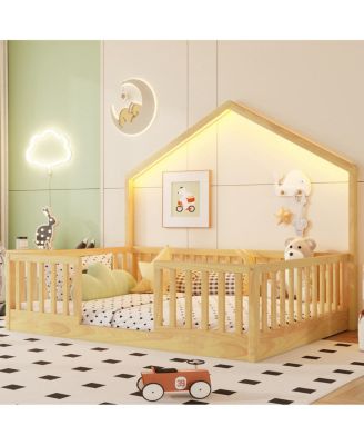 Кровать Streamdale Furniture в полный рост с высокими бортиками, деревянная кровать Монтессори с подсветкой для детей