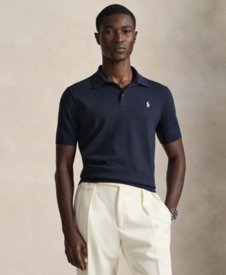 Мужской свитер поло с воротником-стойкой Polo Ralph Lauren синего цвета