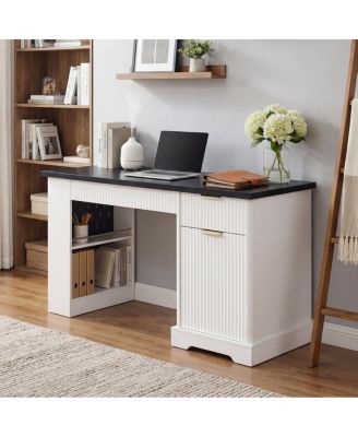 Streamdale Furniture 55" Современный рифленый офисный стол с ящиками для хранения, электрической розеткой и подставкой для клавиатуры