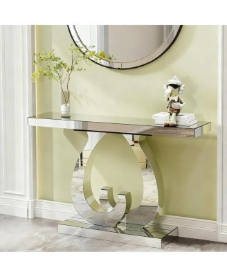 Современный зеркальный приставной столик Streamdale Furniture с двойным С-образным основанием
