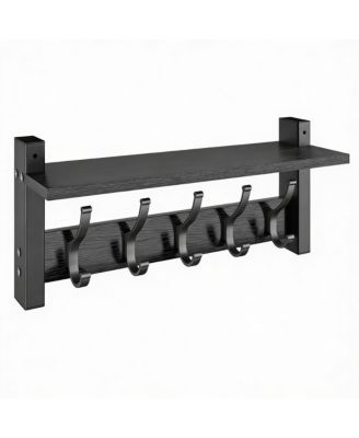 Деревянная вешалка для одежды YIGII с полкой, 5 крючков, вместимость 55 фунтов, Компактная, сделай сам