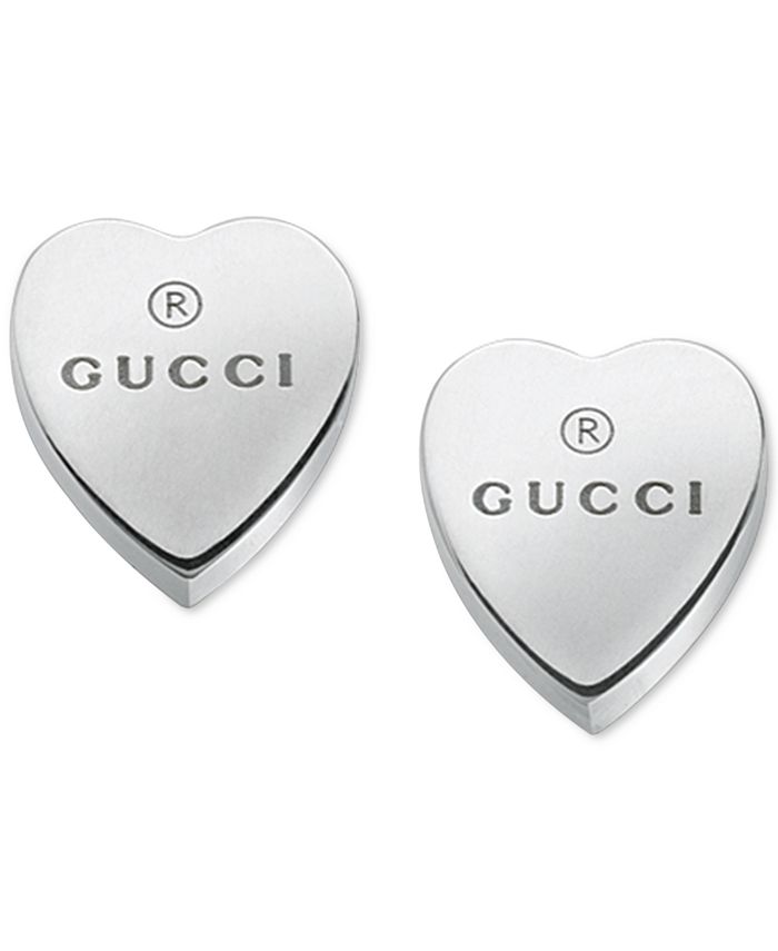 Gucci Women's Sterling Silver Heart Shape Trademark Engraved Stud
