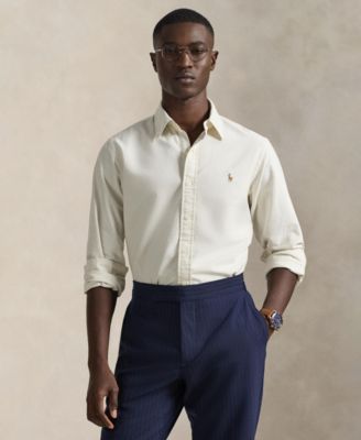 Мужская оксфордская рубашка Polo Ralph Lauren с длинным рукавом коричнево-бежевого цвета