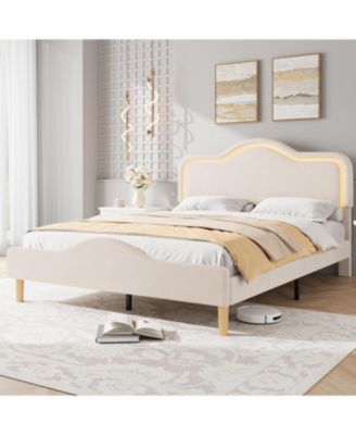 каркас кровати gaomon Queen Velvet со светодиодным изголовьем и изножьем, платформа Princess, ламели, Бежевый