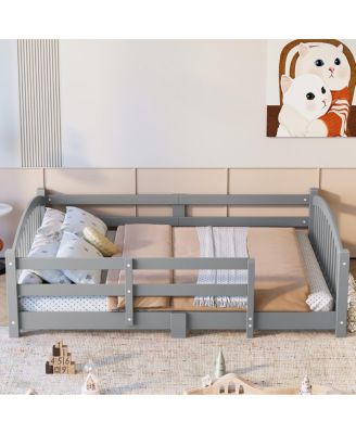 Напольная кровать Монтессори Streamdale Furniture с ламелями и поручнями, массив дерева