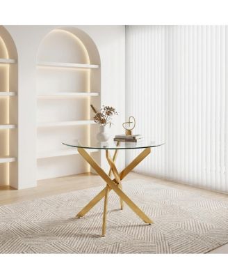 Круглый обеденный стол Streamdale Furniture, Стеклянный обеденный стол 35,5 см с золотыми ножками