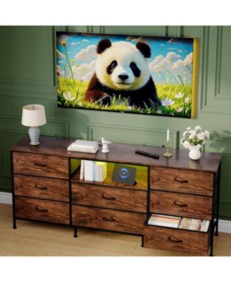 тумба gaomon TV Stand для телевизора с диагональю 45-65 дюймов, Развлекательный центр со светодиодной подсветкой, 8 тканевых выдвижных ящиков, Шкаф для хранения на металлическом каркасе коричневого цвета