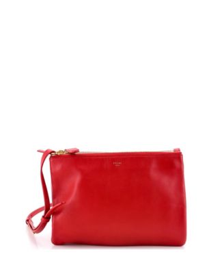 Бывшая в употреблении сумка Celine Small Trio через плечо из красной кожи