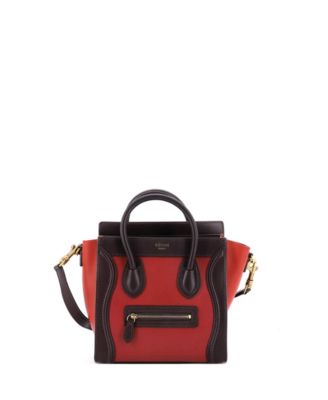 Бывшая в употреблении сумка для багажа Celine Nano Tricolor из кожи красного цвета
