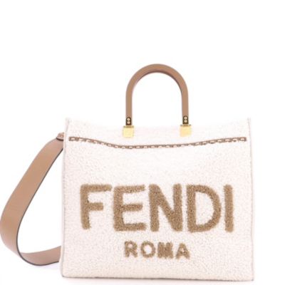 Бывшая в употреблении сумка-шоппер Fendi Medium Sunshine из дубленки коричнево-бежевого цвета