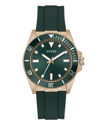 Мужские силиконовые аналоговые часы GUESS из розового золота зеленого цвета, 43 мм, зеленые