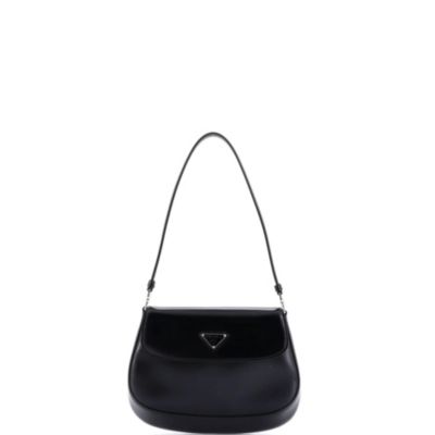 Бывшая в употреблении маленькая сумка Prada Cleo с клапаном через плечо из кожи Spazzolato черного цвета