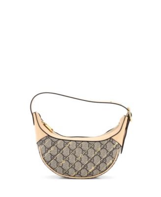 Бывшая в употреблении сумка Gucci Mini Ophidia Half Moon с принтом GG на холсте коричнево-бежевого цвета