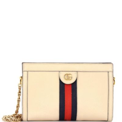 Бывшая в употреблении маленькая сумка через плечо Gucci на цепочке Ophidia из кожи коричневого / бежевого цвета
