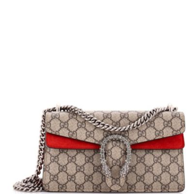 Бывшая в употреблении маленькая сумка Gucci Dionysus из холщовой ткани с покрытием GG, украшенная металлическими кристаллами красного цвета