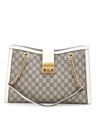 Бывшая в употреблении сумка-тоут Gucci Medium с висячим замком и цепочкой GG, покрытая холстом из кожи коричневого /бежевого цвета