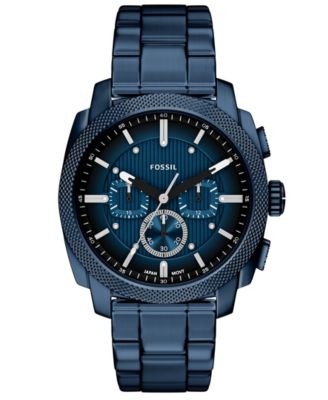 Мужские механические часы Fossil с хронографом, темно-синие часы из нержавеющей стали, 44 мм, синий