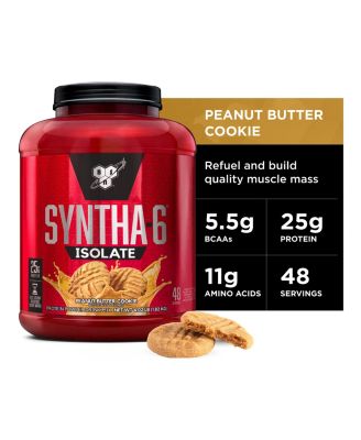 Протеиновый порошок BSN SYNTHA-6 Isolate, Протеиновый порошок с арахисовым маслом и изолятом сывороточного белка, Изолят молочного белка, Печенье с арахисовым маслом, 48 порций без цвета