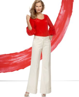 O Oscar Smock-Neck Lantern-Sleeve Top & Cuffed Twill Pant