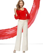 O Oscar Smock-Neck Lantern-Sleeve Top & Cuffed Twill Pant