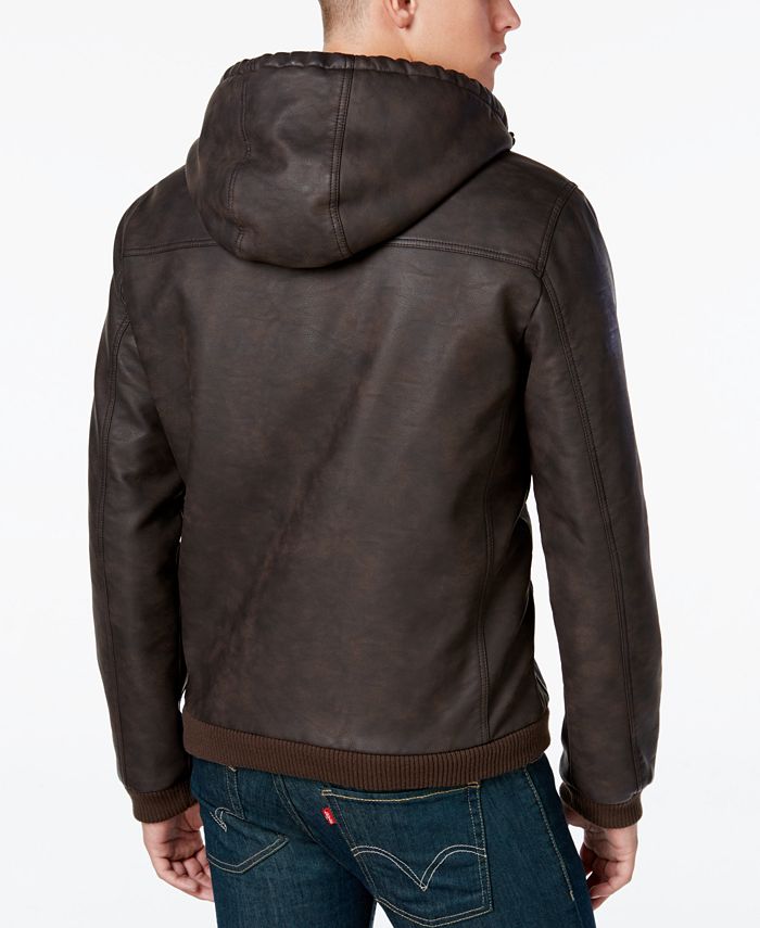 Levi's Men's Faux Leather Hooded Bomber Jacket & Reviews - Coats ...